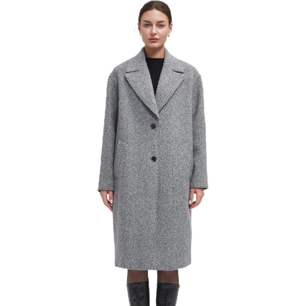 Women's Grey Winter Warm Long Fall Notch Lapel Single-breasted Trench Coat